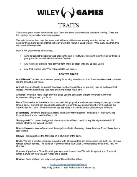 Traits - The Ultimate List - Downloadable .pdf